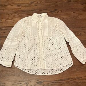 White Eyelet Button-Up Blouse